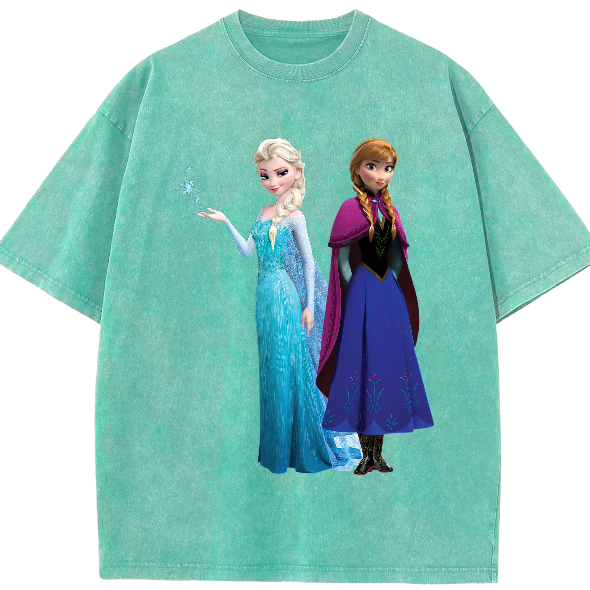 （画像用） アナと雪の女王 アンナ エルサ Frozen Anna Elsa 綿100% ヴィンテージ風 半袖Tシャツ（フロントプリント）